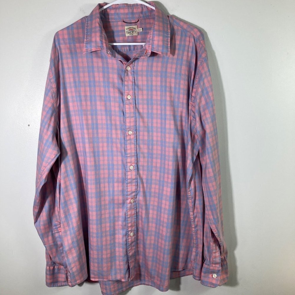 Mens Faherty Brand Movement Summer‎ Rose Plaid Button Supima Blend Shirt 2XL